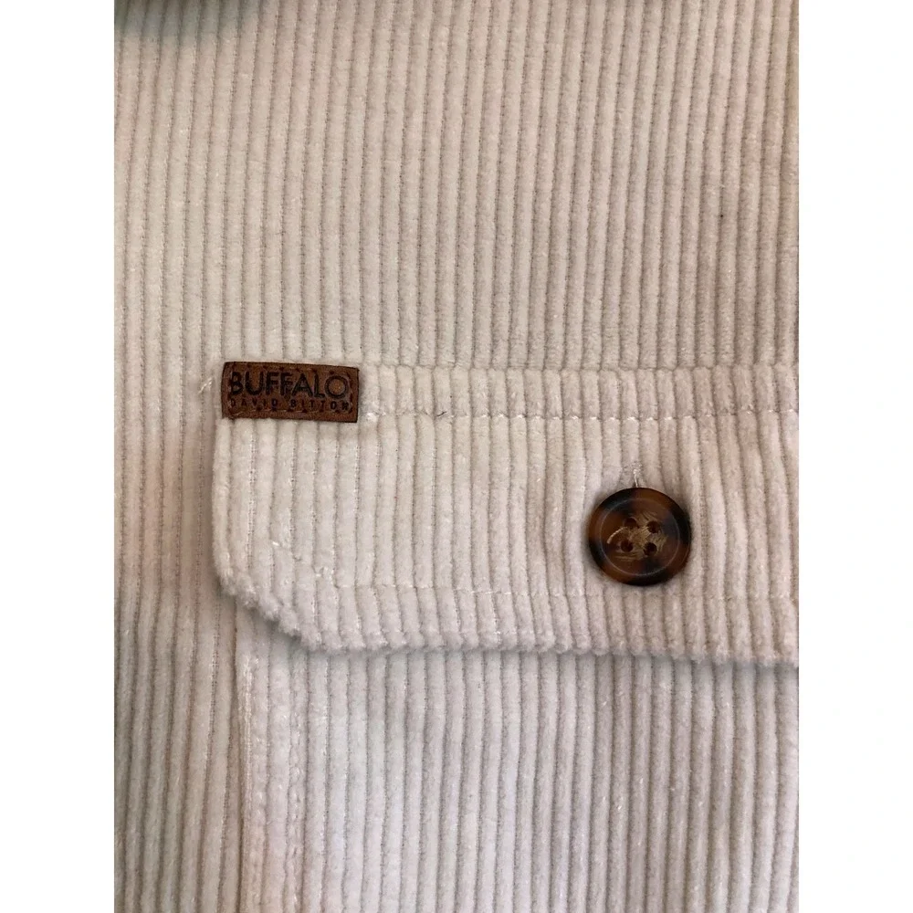 Buffalo David Bitton Womens M Cream Corduroy Button Front Shacket Shirt Jacket